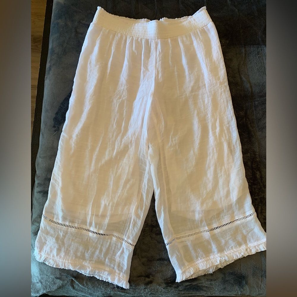 Zac & Rachel Women's Linen Solid Cropped Pull-On Pants
Size M Petite White